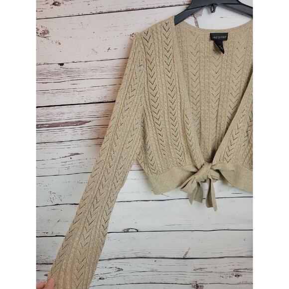 Lane Bryant Tan Metallic Shimmer Tie Front Cardigan Sweater Women's Size 22/24 - Picture 3 of 10